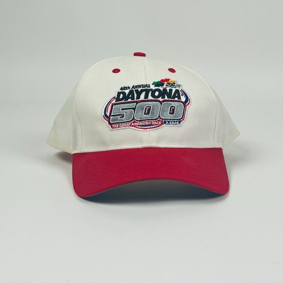 Daytona 500 NASCAR Embroidered Logo Hat Red White Adjustable Cap Race Fan Gear - Picture 1 of 7